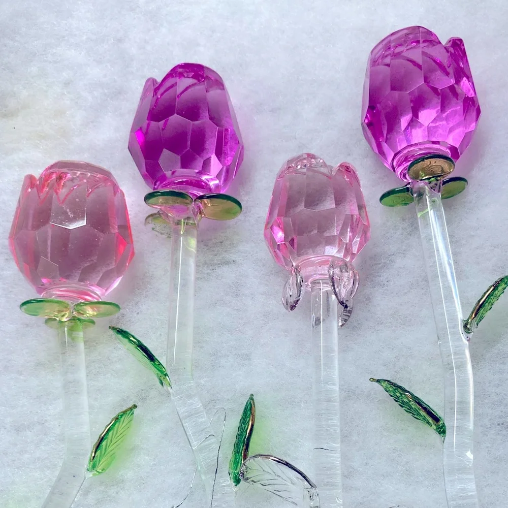 Cut Glass Rosebud Stems - Pinks